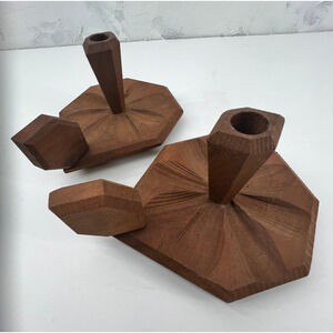 Vintage Wood Candle Holder Primitive Carved Hand Held Rustic Cottage Farm House